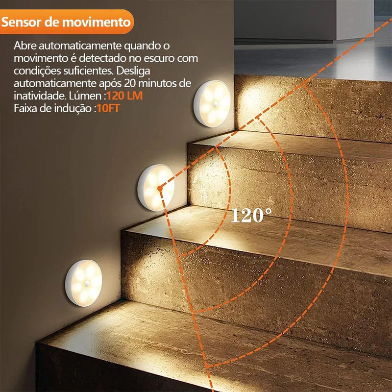 KIT6/10 Luminárias Led S/ Fio Com Sensor Presença